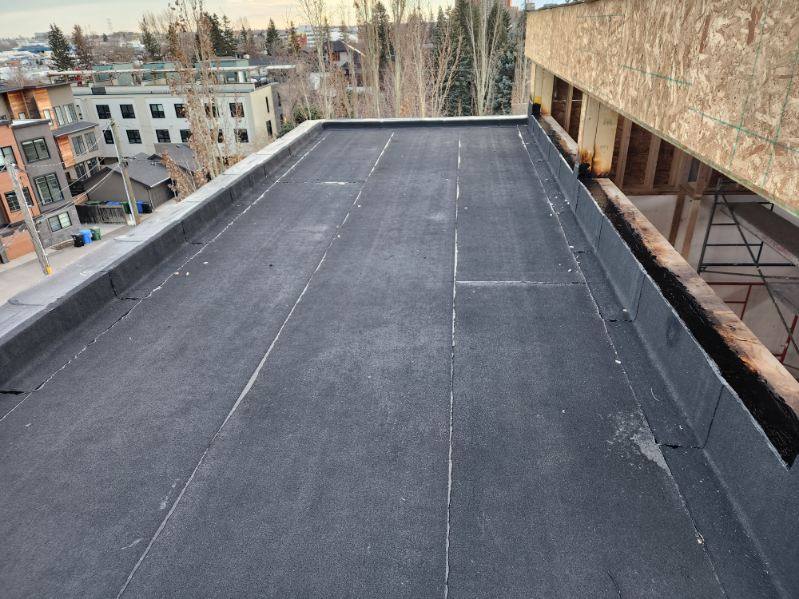 Freshly completed modified-bitumen membrane roof